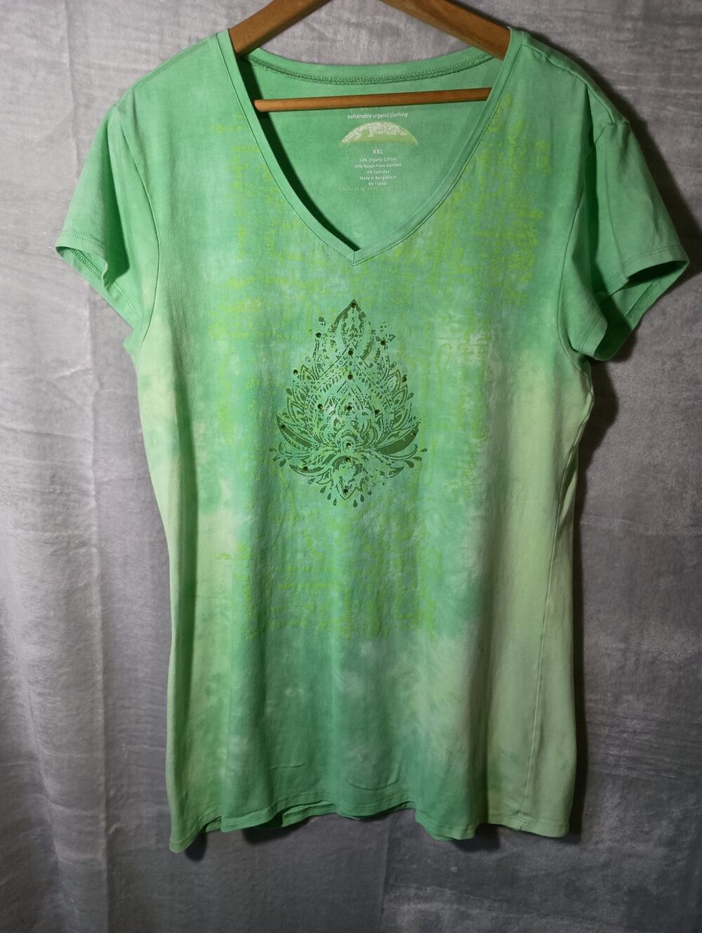 EARTH YOGA Sustainable Organic Clothing Size XXL Tie Dye V-Neck Tee Shirt